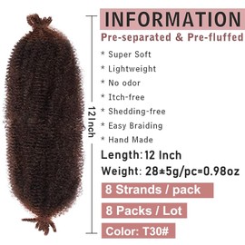 Xtrend 8 Packs Dark Brown Springy Afro Twist Crochet Hair 16 Inch Pre-Separated Spring Twist Hair Synthetic Marley Crochet Braiding for Distressed Soft Locs Hair Extension for Women T30#