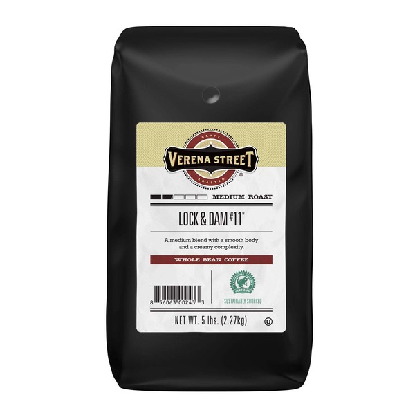 Verena Street 5 Pound Whole Bean Coffee, Light Medium Roast, Lock & Dam 11, Rainforest Alliance Certified Arabica Coffee