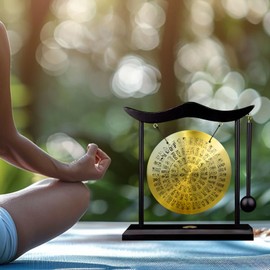 Feng Shui Brass Gong Fengshui Mini Table Top Gong Chinese Table Gong Musical Instruments Chinese desktop gong Oriental Chinese Mysterious Decor Gifts Great for Sound Healing Home or Office