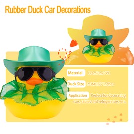 CoFuBcad Rubber Duck Car Dashboard St. Patrick's Day Decoration Cute Car Ornaments Accessories with Lucky Green Shamrocks Hat, Skirt and Sunglasse(A6)