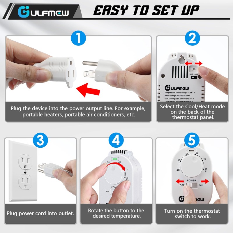Plug in Thermostat for Heater, Thermostat Plug Outlet with 4.9FT