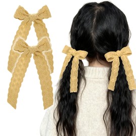 GFun Long Ribbon, Hair Accessory, Hair Clip, Hair Ribbon, Kids, Long, Set of 2, Hair Ornament, Hair Arrangement, Recitals, Kindergarten Entrance Ceremonies, Clothing Yellow