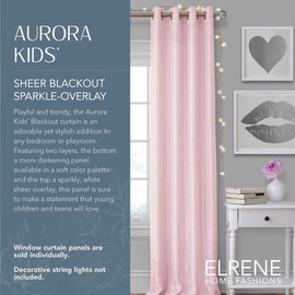 Elrene Home Fashions Aurora Pink Faux Silk Window Curtain with Sheer Glitter Lining 52" Width x 63" Drop