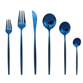 JASHII Silverware Set, Mirror Polished Blue Flatware Cutlery Set Service for 6, Shiny Finish 36 Pieces Stainless Steel Utensils Set Dinner Knife Fork Spoon Dessert Fork Salad Spoon Dishwasher Safe