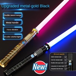 Metal Light Up Saber RGB 16 Colors 2 In 1 Light Sword Toy with Vibration Beat Sound and Breathing Laser, LED Flashing Weapon kids  toys:_Black ＆ Gold-RGB 16 Colors