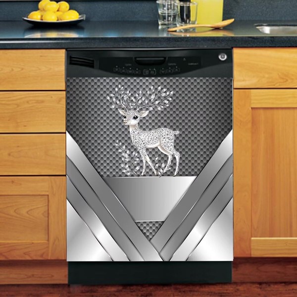 Deer Magnetic Dishwasher Cover,Front Dishwasher Magnet Cover Magnetic,Stainless Steel Animal