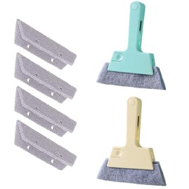 Window Track Cleaner Tool, 2Pcs 4-in-1 Groove Cleaning Brush (with Bristle Brush, Gap Dustpan, Scraper) + 4Pcs Replacement Cloth, Washable Cleaning Gadgets for Sliding Door, Sill, Car Vents