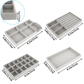 GBACHOOSE 8PCS Stackable Jewelry Organizer Trays, Velvet Jewelry Tray Jewelry Organizer for Drawer, Jewelry Drawer Organizer Inserts for Earring Necklace Bracelet Ring (Gray)