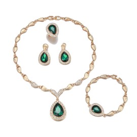 FUNOJOY Womens Jewelry Sets St. Patrick's Day Costume Accessory Rhinestone Crystal Teardrop Necklace Earrings Set for Brides Party Prom (Green 2)