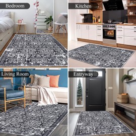 Vaukki Living Room Rug, Vintage Shaggy Soft Laundry Rug, Non Slip Kitchen Area Mat, Washable Farmhouse Bedroom Area Carpet for Bathroom, Kitchen and Kidsroom (3'x5', Black)