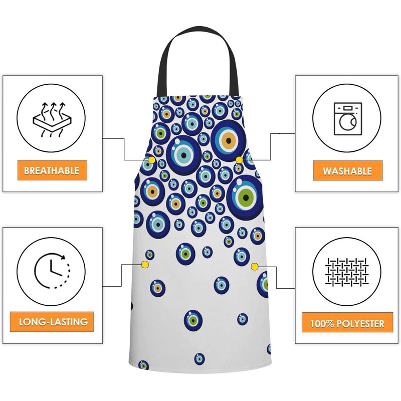 BGBDEIA Blue Evil Eye Apron for Women Men, Adjustable Apron
