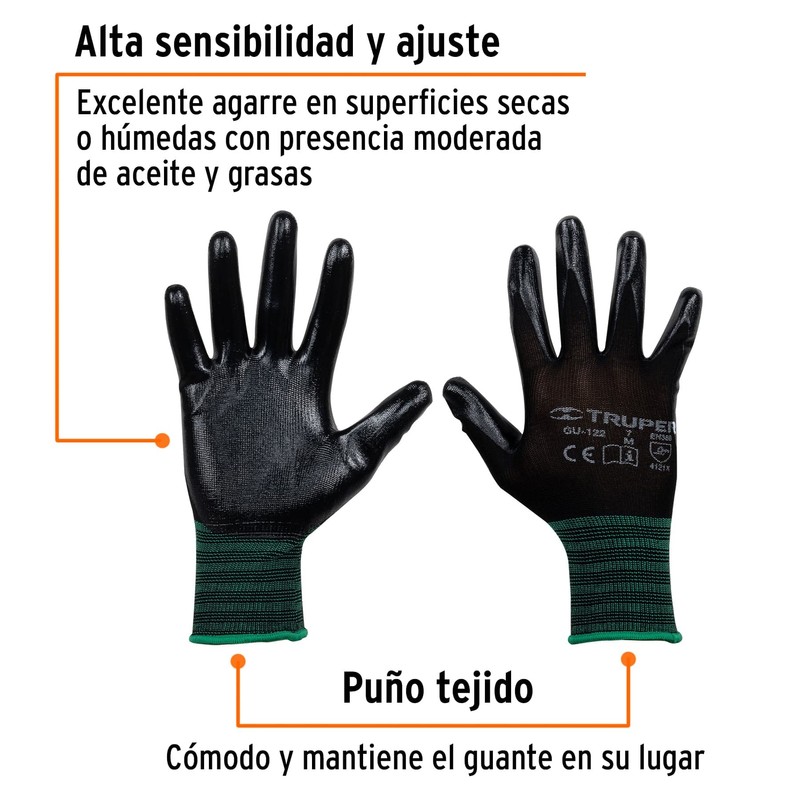 Truper GU-122, Guantes de nylon recubiertos de nitrilo, medianos