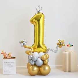 PomeloCoto Gold 11 Number Balloons, Large Birthday Decoration, 11 Year Old, 39.4 inches (100 cm) Crown Gold Balloons, Number 11 Sooji Balloons, For Anniversaries, Carnivals, Graduations, Proposals