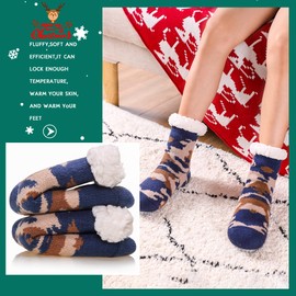 Kids Boys Girls Fuzzy Slipper Socks Soft Warm Thick Fleece lined Christmas Stockings For Child Toddler Winter Home Socks (Blue Camouflage, 5-8 Years)