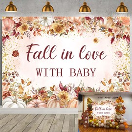 Fall in Love Baby Shower Backdrop Autumn Little Pumpkin Fall in Love with Baby Photography Background Bohemian Floral Newborn Kids Party Decoration Banner Photo Booth Props (7x5FT: 84x60 inch)