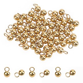 HOBBIESAY 60Pcs Stainless Steel Ball Charm 18K Gold Plated Small Ball Charms Gold Dangle Balls Charm Round Metal Dangle Charms for Necklace Bracelet Jewelry Making Hole:2mm
