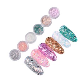 Mikinona Nail Glitter Sequins 6 Pack Nail Art Accessories Shimmer Iridescent Flakes