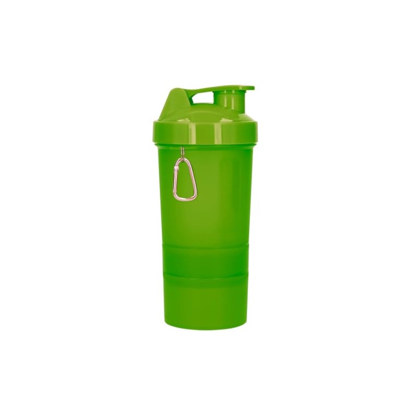 Cilindro Shaker para proteina 450ml. Botella con compartimentos y mezclador.