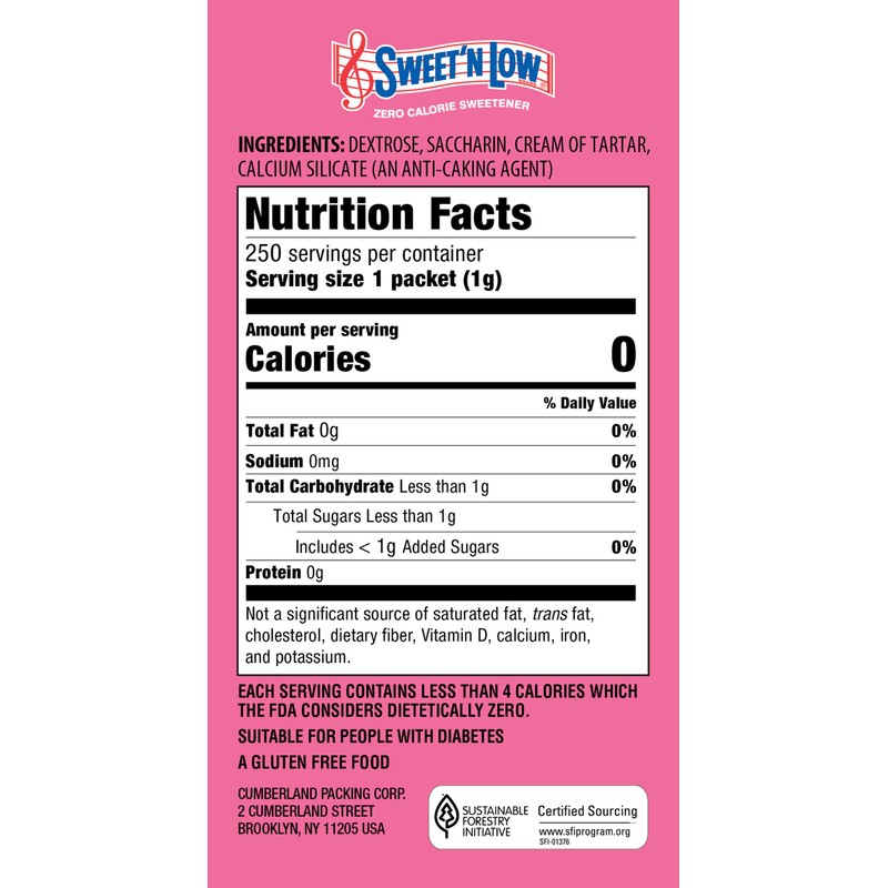 Sweet'N Low Sweetener, 250 Count Packets (8 Count)