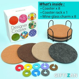 GIFTIZAN - Felt Coasters for Drinks 8pcs - Coaster Set 100% Recyclable - with Metal Coaster Holder - Kitchen Decor - House Warming Gifts New Home Decor (Fall (Round))