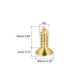 sourcing map Brass Wood Screws Cross Flat Head Self-Tapping Connector for Door Hinge Wooden Furniture Home Appliance M5 x 16 mm Pack of 16