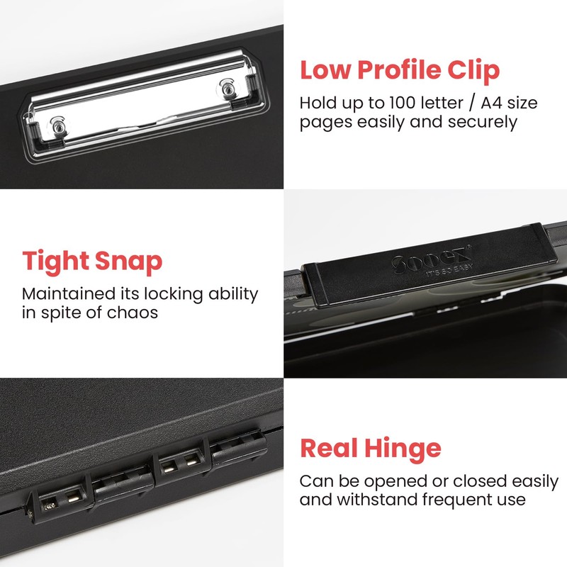 Sooez Reinforced Clipboard with Storage, Inner Plastic Folder Attached, Heavy
