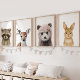 KIU DESIGNS Safari Nursery Wall Art, Wall Art Set of 4, 8"X10" Jungle Nursery Decor Unframed (Woodland)