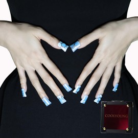 COOLYOUNG Duck Nails Press on 10Pcs 3D Acrylic Fake Nails with 1 Gift Box 48 Nail Adhesive Tabs 1 Storage Pouch Spring Nails (S)