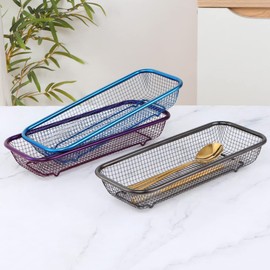 BYEGOU Kitchen Drawer Organizer, Stainless Steel Storage Container Metal Cabinet Storage Basket for Holding Silverware Kitchen Utensil, Pack of 2, Blue
