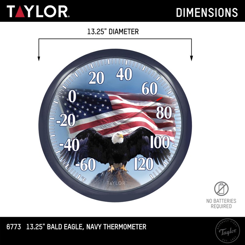 Taylor Bald Eagle Indoor Outdoor Dial Thermometer, Easy to Read