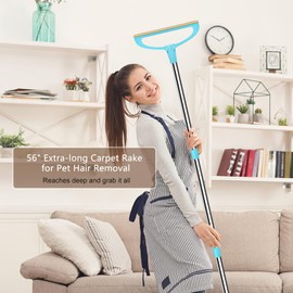 AIZAL Carpet Rake for Pet Hair Removal, Pet Hair Removal Tool Set of 2, 56” Long Handle Carpet Pet Hair Removal Carpet Scraper Dog Cat Hair Remover for Sofa, Couch, Car, Rug,Stairs