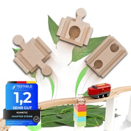 KUMETIC 22 Piece Starter Set Adaptor Stones in Wood Look Suitable for Brio Rails & Duplo® as well as All Other Wooden Railways + Clamping Blocks - Made in Germany