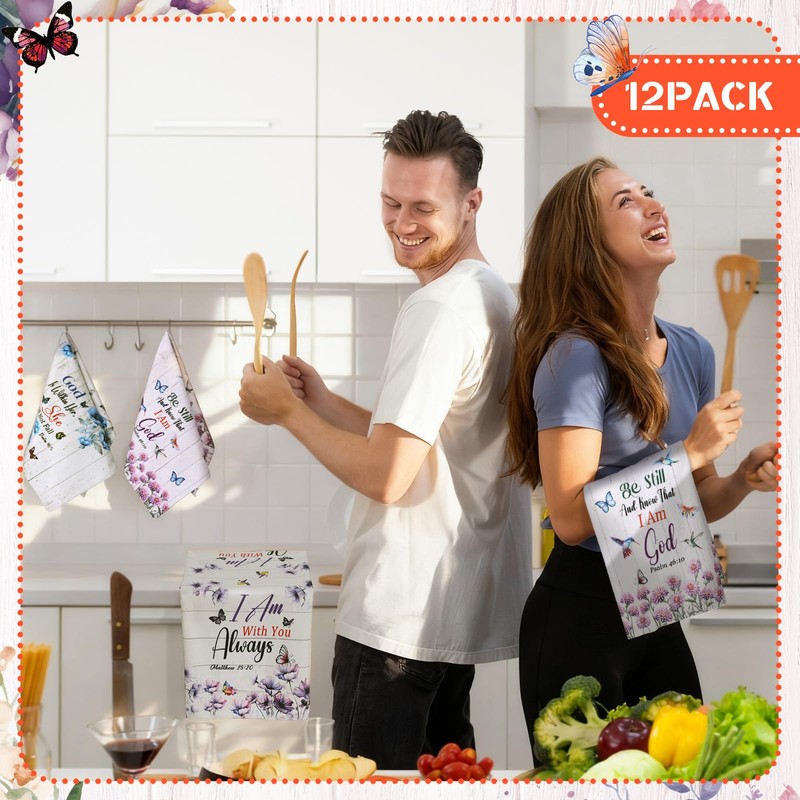 Hahafelt 12 Pcs Christian Kitchen Dish Towels Gifts Bulk Floral
