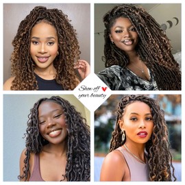 Goddess Locs Crochet Hair For Black Women 24 Inch 8 Packs Faux Locs Crochet Hair Boho Locs Crochet Hair Pre Looped Crochet Locs River Locs With Curly Ends (1B/30#)
