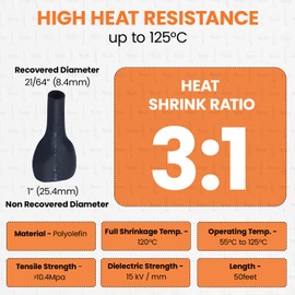 SELTERM 1" Black [50 Feet] Marine Grade Heat Shrink Tubing Roll, 3:1 Ratio Dual Wall Adhesive Lined Waterproof Heat Shrink Wrap Tube, for Battery Cable Lugs Wire Terminals Connectors