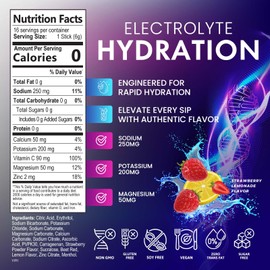 Electrolytes Powder Hydration Packets | Sugar Free Recovery Electrolyte Drink Mix Powder Replenisher in Convenient On the Go Hydration Packets | Non-GMO, Vegan, Keto, Strawberry Lemonade - 16 Servings