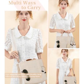 Canvas Tote Bag with Multi Pockets Large Capacity Crossbody Tote Bags for Women Trendy Handbag Shoulder Tote Bag with Compartments for School Work Travel