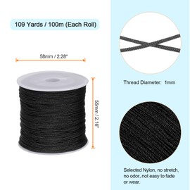 sourcing map 1mm Nylon String Cord 109 Yards Nylon Satin String Bracelet String Chinese Knotting Cord Beading Thread for Jewelry Making Braided Necklaces Macrame Trim Craft Black