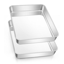 Leonyo - Molde rectangular para hornear, bandeja de acero inoxidable para hornear, 10.5 x 8 x 2 pulgadas, bandeja de lasaña profunda para horno tostador, foco, pescado, pollo, cacerola