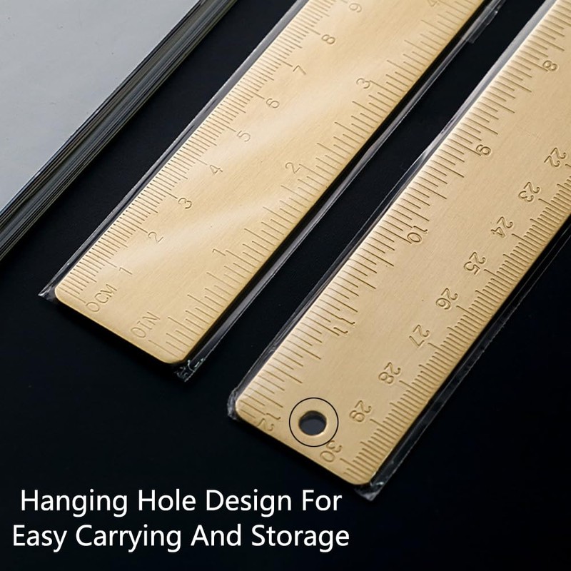 Gold Brass Ruler 30cm Multifunctional Metal Measuring Ruler with Dual
