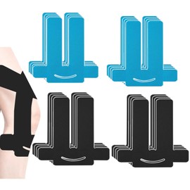 Pack of 16 Kinesiology Tape Knee, Kinesiotapes Knee, Precut Sports Tape Knee, Waterproof & Elastic Physio Tape for Knee Pain, Blue + Black