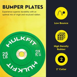HulkFit Sport Series 2" Olympic Shock Absorbing Rubber Bumper Weight Plates for Barbells - Multi Color 25 lb Single