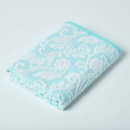 HOMESCAPES Luxury Turquoise Bath Towel 100% Turkish Cotton Patterned Large Towel Super Soft & Absorbent Extra Thick 600GSM Ringspun Aqua Towel For Bathroom with Damask Pattern