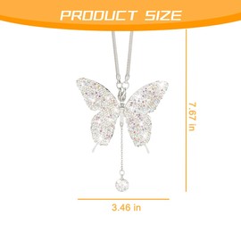 KHGUZ Bling Butterfly Car Accessories, Crystal Rhinestone Vehicle Rear View Mirror Charms, Lucky Diamond Auto Interior Hanging Ornament Pendant for Women Girls, Universal for Most Cars (AB Color)