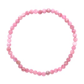 Taddart Minerals Pink Red Natural Gemstone Rubellite Tourmaline Bracelet with 4mm Faceted Balls on Elastic Nylon Thread - Handmade, Rubber, Rubellite Tourmaline