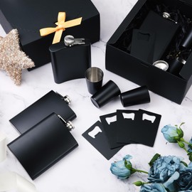 Yaomiao Wedding Groomsman Gifts Set of 8 Flask for Men 8 oz Stainless Steel Hip Flask with 8 Shot Glass 8 Funnel 8 Credit Card Bottle Opener Groomsmen Proposal Box with Raffia Grass Shred Fill