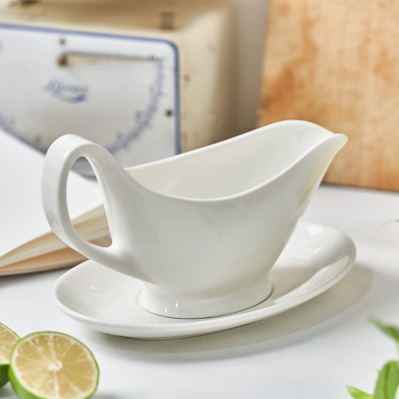 Dinnerlit Gravy Boat with Saucer - 16oz Fine Porcelain Sauce