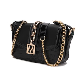 MKF Crossbody Bag for Women – PU Leather Lady Pocketbook Handbag – Side Messenger Purse, Shoulder Chain Strap, Black, Medium