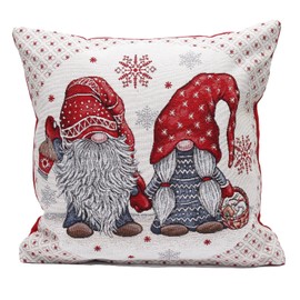 Peggy Wilkins Textiles Mr & Mrs Scandanavian Gnomes Tapestry Christmas Cushion 18" x 18"
