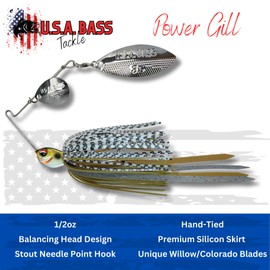 U.S.A BASS TACKLE Apache Attack Spinnerbait Largemouth Smallmouth Spotted Bass Premium Fishing Bait Handtied Skirt Custom Blades Heavy Duty Hook (Power Gill, 1/2oz - Willow/Colorado)